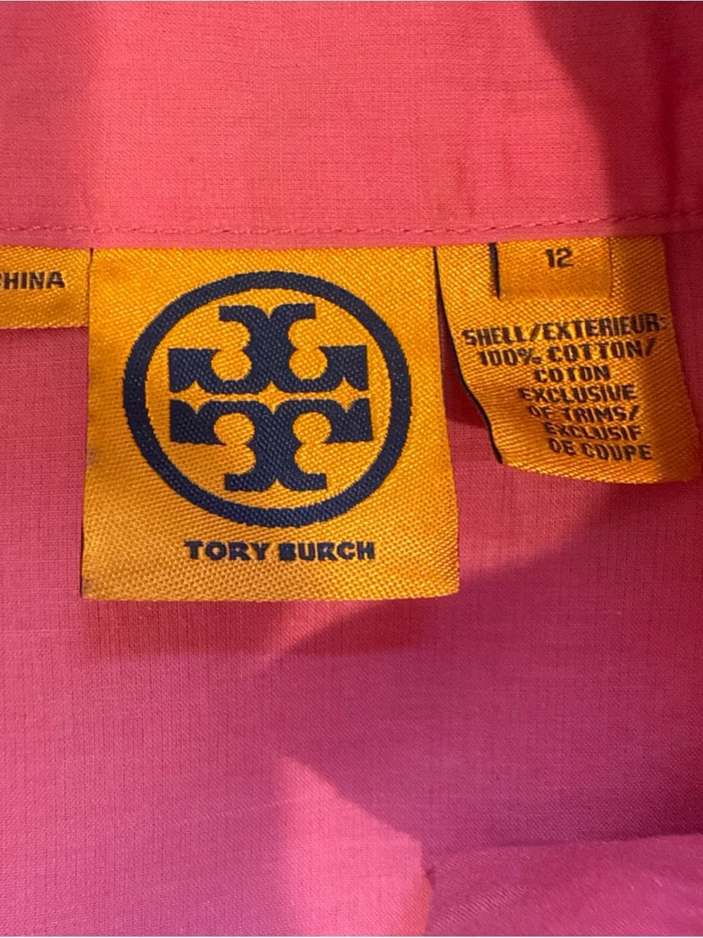 Tory Burch Pink Tunic Contrast Yellow White Blue Grossgrain Trim